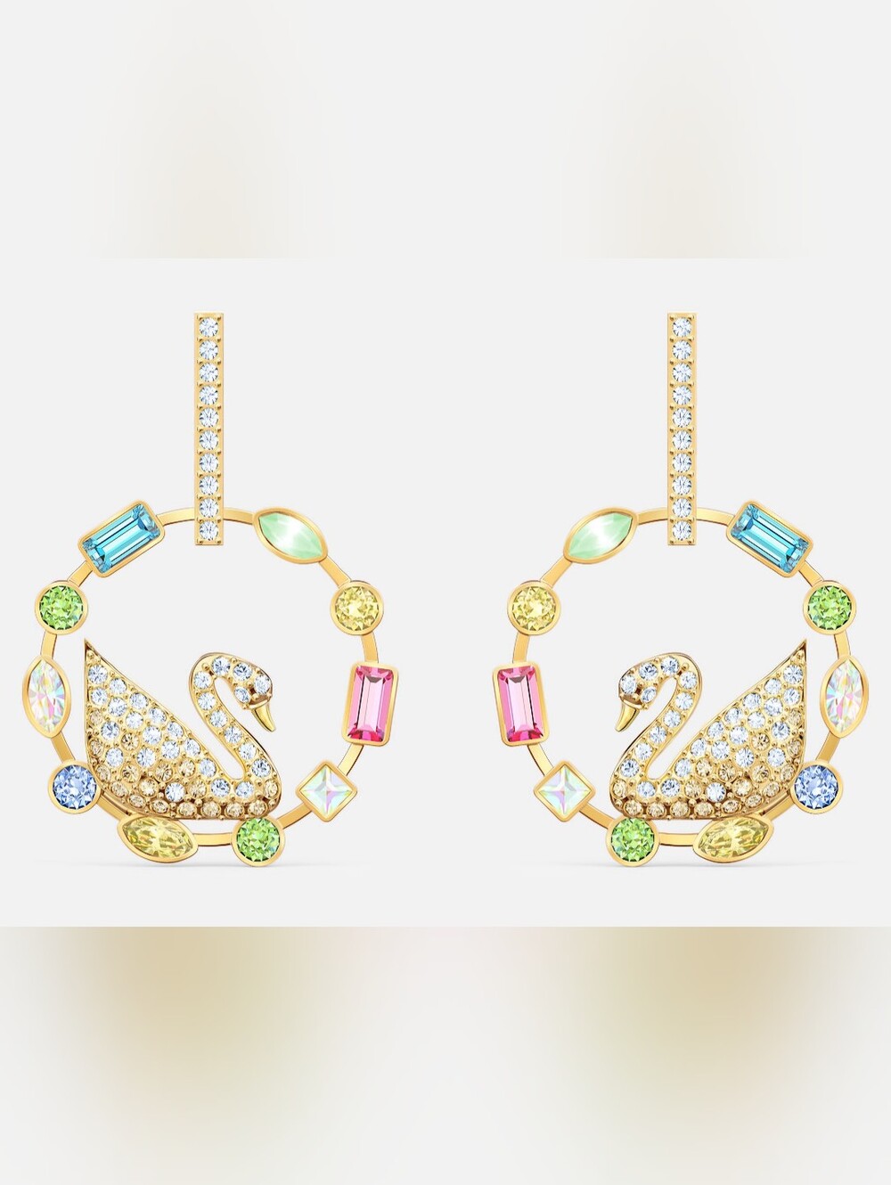 Swarovski Rainbow Swan Hoop Earrings – Multicolor Crystal Pavé